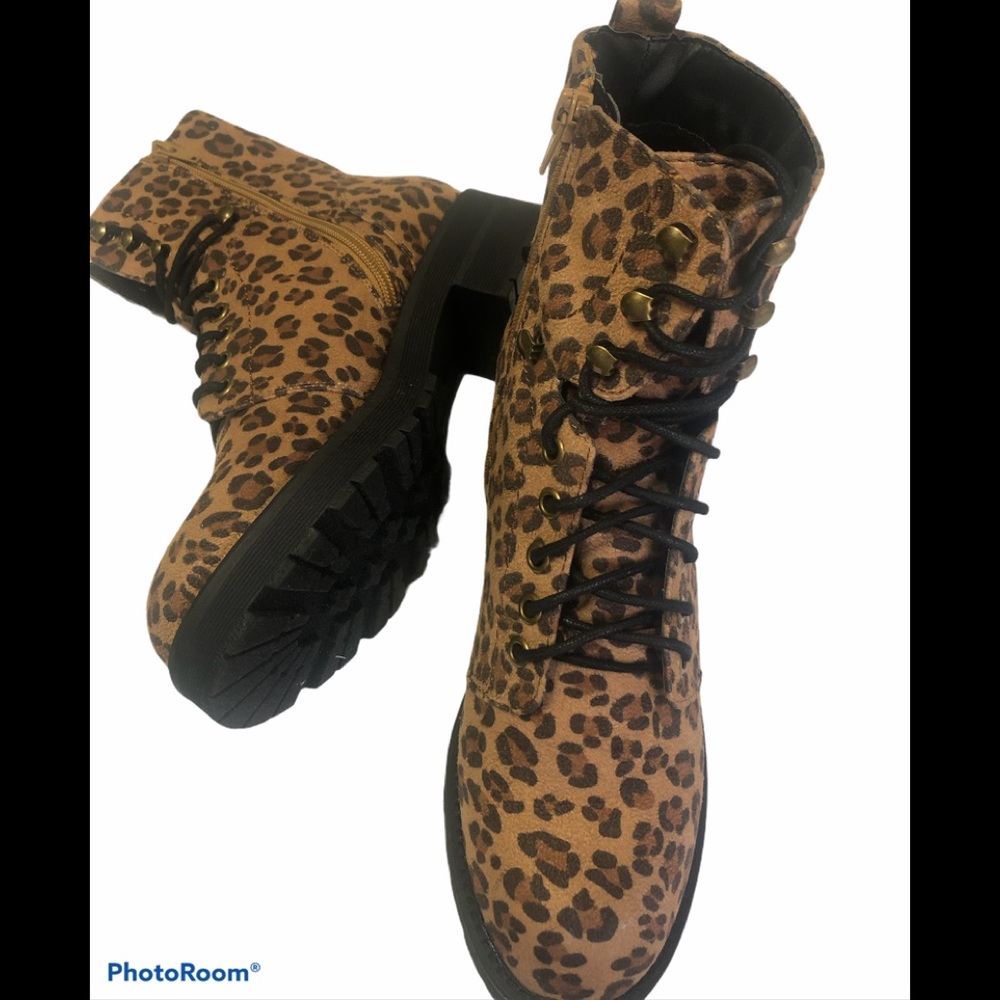 Mia Miki Leopard Print Lace Up Combat Boot - Picture 3 of 16